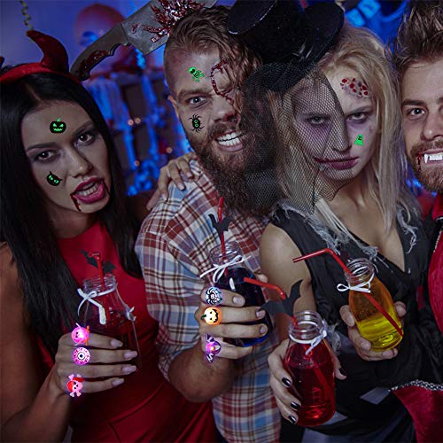 Twister.CK Anillos de Luces LED para Halloween para niños, 54 Piezas de Juguetes con Luces LED para Fiestas, Anillos Intermitentes, Tatuajes para Bolsas de Suministros para Fiestas, Relleno