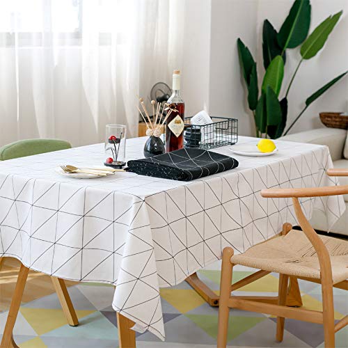 TWTIQ Cuadrados Modernos Cuadros Blanco y Negro Impermeable Ropa de Mesa Paño Algodón Lino Mesa de Centro Mantel Manteles Mantel Blanco 90x140cm