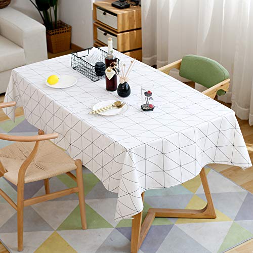 TWTIQ Cuadrados Modernos Cuadros Blanco y Negro Impermeable Ropa de Mesa Paño Algodón Lino Mesa de Centro Mantel Manteles Mantel Blanco 90x140cm