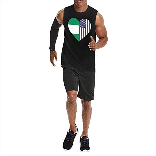 TYUHN Mens Nigerian Flag Half America Flag Half Heart Shaped Camisetas sin Mangas Algodón Ejercicio Bodybuilding Tank Tops
