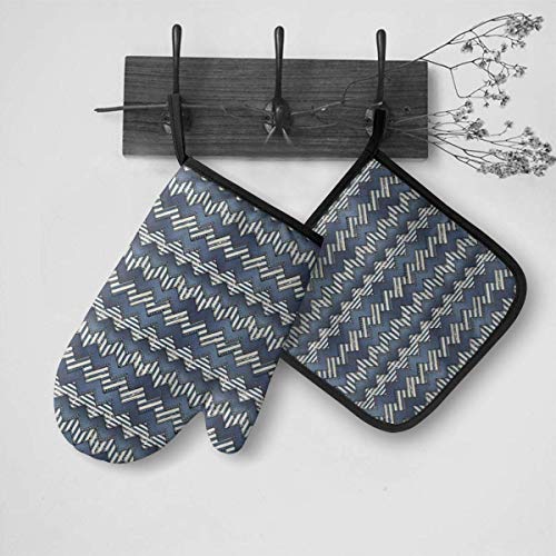 U Shape Guantes de Horno de 2 Piezas y Soporte para Ollas Patchwork de Tela de Mezclilla Manoplas de Horno de Cocina Impermeables Almohadilla de Olla Resistente Al Calor para Hornear Barbacoa
