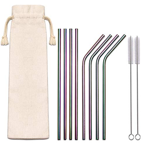 U-Taste Pajitas Reutilizables Acero Inoxidable Set de 10, 4 Pajitas Dobladas+4 Pajitas Rectas + 2 Cepillos de Limpieza Pajitas Antiarañazos de Acero Inoxidable Grado Alimenticio para Taza 20 OZ
