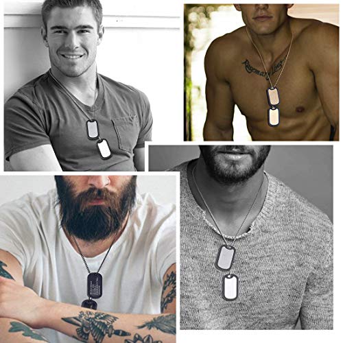 U7 Joyería Hombre Acero Inoxidable Colgante Collar Hombre Placa de Militar Dog Tag ID Pendant Plata