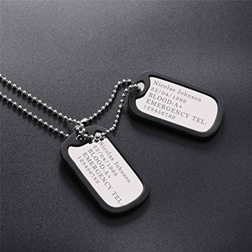 U7 Joyería Hombre Acero Inoxidable Colgante Collar Hombre Placa de Militar Dog Tag ID Pendant Plata