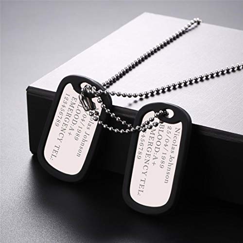 U7 Joyería Hombre Acero Inoxidable Colgante Collar Hombre Placa de Militar Dog Tag ID Pendant Plata