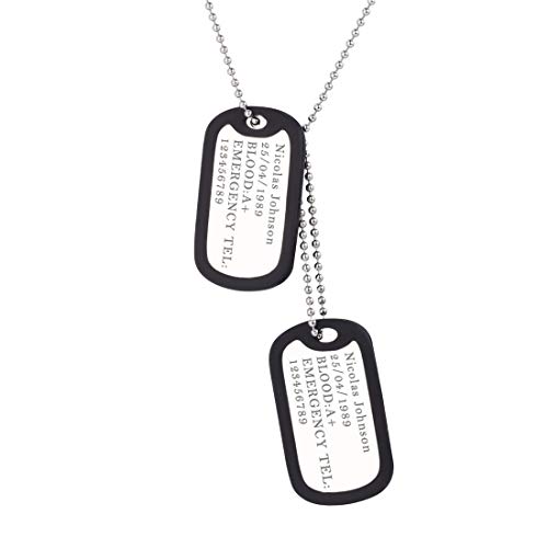 U7 Joyería Hombre Acero Inoxidable Colgante Collar Hombre Placa de Militar Dog Tag ID Pendant Plata
