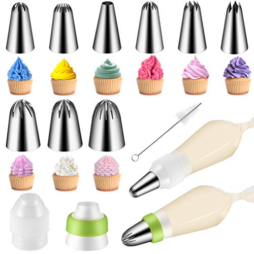 Uarter [Kit de boquilla de tubería -22 Piezas] Bolsas y boquillas rusas Equipos de decoración de magdalenas con cepillo de limpieza de caja de almacenamiento de plástico