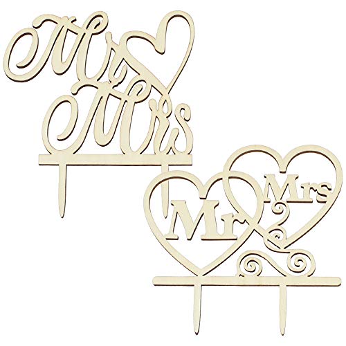 UBERMing 2 Piezas Cake Topper "Mr & Mrs" Torta Topper de Madera Mr&Mrs Torta Decoración para Cumpleaños Boda Aniversario Compromiso
