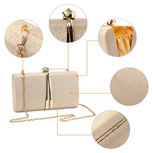 UBORSE Bolso Noche Dorado Clutch Mujer Fiesta Cartera de Mano Bandolera con Cadena para Ceremonia Boda Novia