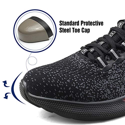 Ucayali Zapatos de Seguridad con Punta de Acero para Hombre Zapatillas de Trabajo Puntera Reforzada Calzado de Protección Industria Construcción - Cómodos Ligeros y Antideslizantes(Negro, 43)