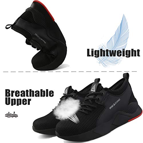 Ucayali Zapatos de Seguridad Hombre Trabajo Comodos Ligeros Transpirables Zapatillas Trabajo Seguridad Deportivo Punta de Acero para Electricista Soldador Construccion Verano(025 Negro, 42 EU)