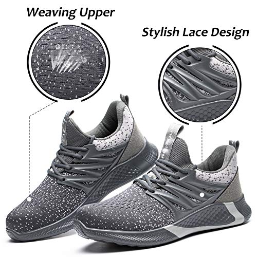 Ucayali Zapatos de Seguridad Hombre Trabajo Zapatillas Trabajar Calzado de Seguridad con Punta de Acero(Gris carbón, 41 EU)