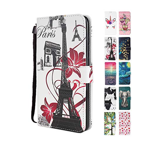 UCool para Funda iPhone 7 8 SE 2020 Cartera PU Premium Magnético Cuero Libro Torre Eiffel Wonderful Elegant 3D Patrón Progettazione Bumper Suporte Silicona Shockproof Protector Cover Tarjetero