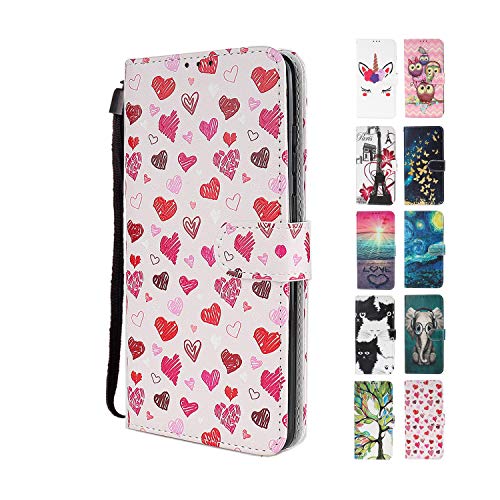 UCool para Funda Samsung Galaxy S9 Cartera PU Premium Magnético Cuero Libro Amor corazón Rojo Wonderful Elegant 3D Patrón Progettazione Bumper Suporte Silicona Shockproof Protector Cover Tarjetero