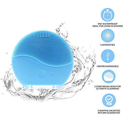 Udekit Silicona Eléctrico Facial Limpiador Cepillo Masajeador Con Carga USB Y Recargable (Azul)