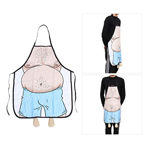 UEETEK Cocina cocina delantal novedad vientre loco hombre impreso delantal para cocinar barbacoa parrilla