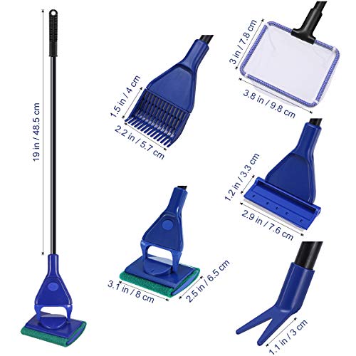 UEETEK Set de Limpieza de Tanque de Pescado de Acuario 5 en 1 Kit de Limpieza (Net + rastrillo + rascador + Tenedor + Esponja)