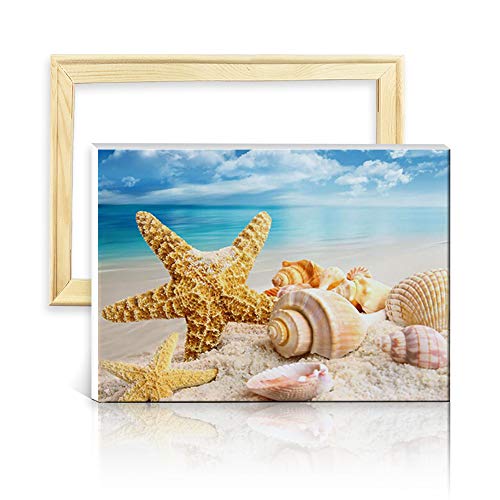ufengke Kit Pintura de Diamantes 5D Playa Mar Punto de Cruz Diamante Completo DIY para Amantes del Arte, con Marco de Madera, Diseño 25x35cm