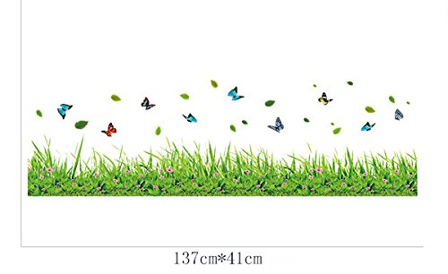 ufengke® Verde Césped Flores Mariposas Pegatinas de Pared, Sala de Estar Dormitorio Zócalo Removible Etiquetas de la Pared/Murales