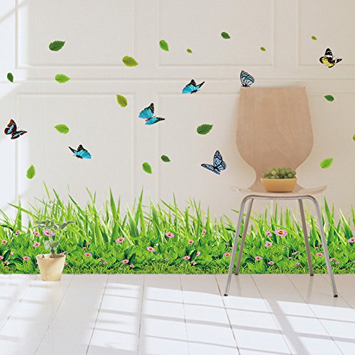 ufengke® Verde Césped Flores Mariposas Pegatinas de Pared, Sala de Estar Dormitorio Zócalo Removible Etiquetas de la Pared/Murales