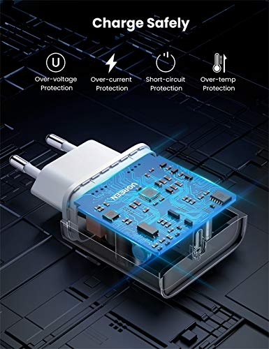 UGREEN 18W Cargador USB C Power Delivery 3.0 Carga Rápida para iPhone Se 2020 11 XR X XS Max 8 iPad Pro Airpods Pro, Cargador Móvil Rápido QC 4.0 3.0 para Samsung S10 S9 S8 Xiaomi Redmi Note 9 Redmi 9