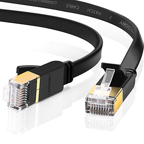 UGREEN Cable de Red Cat 7, Cable Ethernet Network LAN 10000Mbit/s con Conector RJ45 (10 Gigabit, 600MHz, Cable FTP), Compatible con Cat 6, Cat 5e, Cat 5, Cable Plano (15 Metros)