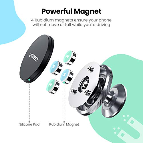 UGREEN Soporte Movil Coche Iman, Soporte Magnetico Móvil Coche Soporte Auto Car Mount con Adhesivo 3M Rotación 360° Sujeccion para Xiaomi Redmi Note 8 Pro Mi10 Samsung S20 S10 S9 iPhone SE 2020