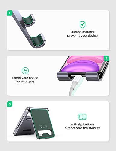 UGREEN Soporte Móvil, Universal Multiángulo Soporte Ajustable, Soporte Plegable de Aluminio para Teléfono e Smartphones, Compatible con Xiaomi Redmi Note 8, A2, Mi 9, iPhone XR, XS, 8, Samsung S10 S9