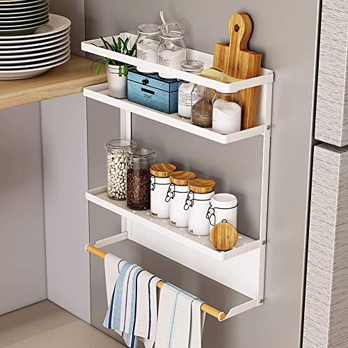 UHAPEER Estante Magnetico Frigorifico, Especias Estantería de Almacenamiento, Plegable Soportes Especias, para Cocina Salón Cuarto Lavado (Blanco, M)