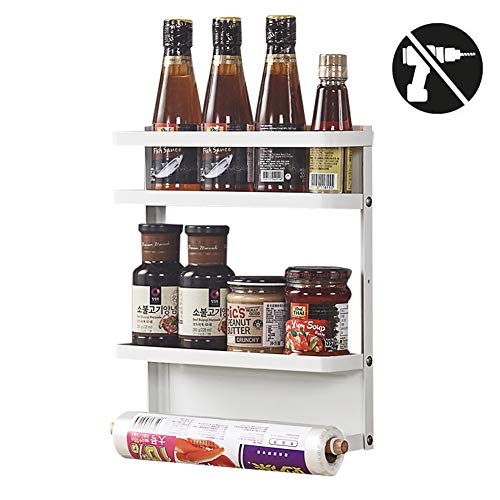 UHAPEER Estante Magnetico Frigorifico, Especias Estantería de Almacenamiento, Plegable Soportes Especias, para Cocina Salón Cuarto Lavado (Blanco, M)