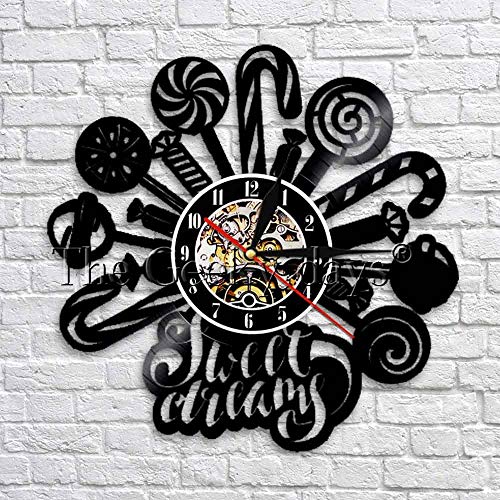 UIOLK Dulces sueños piruleta Caramelo decoración de Arte de Pared Reloj Disco de Vinilo Reloj de Pared decoración para habitación de niños