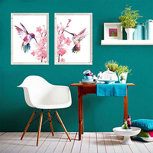 UKART - Juego de 2 impresiones de pared sobre lienzo de colibrí con colibríes en la flor - Arte de pared con flor de cerezo para el jardín de infantes (no marco, 20,3 x 25,4 cm)