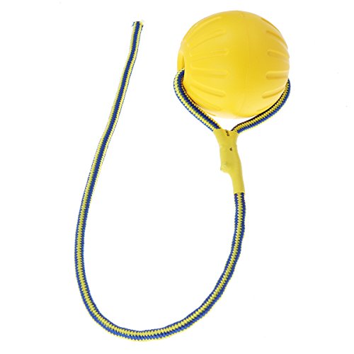 UKCOCO Pelota de Juguete para Perros, Mascotas Pelota de EVA con Cuerda, Pelota de Interactivos Juguete con Cuerda para Morder para Perros (Amarillo)