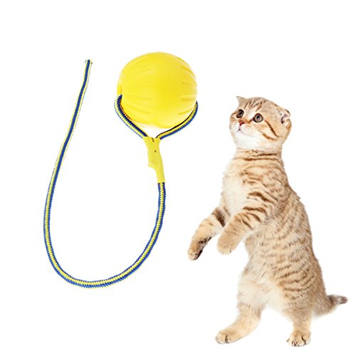 UKCOCO Pelota de Juguete para Perros, Mascotas Pelota de EVA con Cuerda, Pelota de Interactivos Juguete con Cuerda para Morder para Perros (Amarillo)