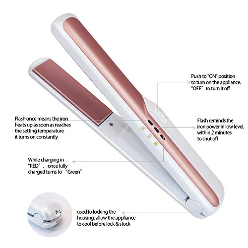 UKLISS - Plancha para el pelo sin cable 1 en plancha de viaje inalámbrica plana, tamaño mini portátil, planchas con carga USB para cabello corto y fino