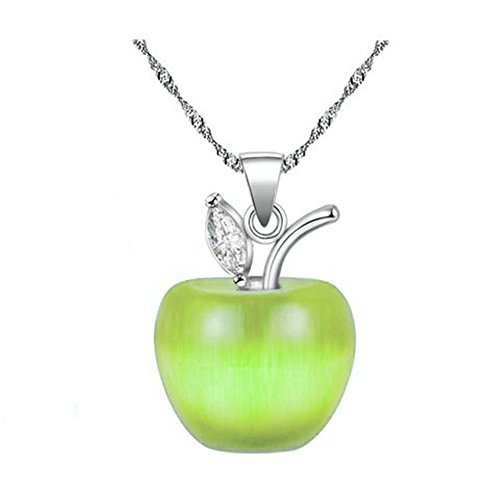 Uloveido Colorido 3D Colgante en Forma de Manzana Collar, Verde Claro Cubic Zirconia Joyas para Mujeres, Maestros Aprecio Regalo (Verde Claro) YL007