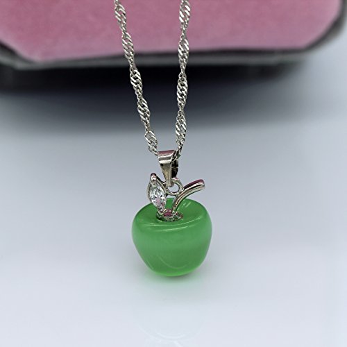 Uloveido Colorido 3D Colgante en Forma de Manzana Collar, Verde Claro Cubic Zirconia Joyas para Mujeres, Maestros Aprecio Regalo (Verde Claro) YL007