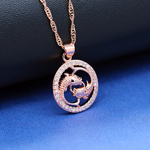 Uloveido Rosegold Color Piscis Collar con CZ Stone Mujeres Niñas Cumpleaños Joyería Zodiac Sign Collares para Mujeres N1047