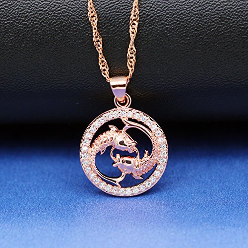 Uloveido Rosegold Color Piscis Collar con CZ Stone Mujeres Niñas Cumpleaños Joyería Zodiac Sign Collares para Mujeres N1047