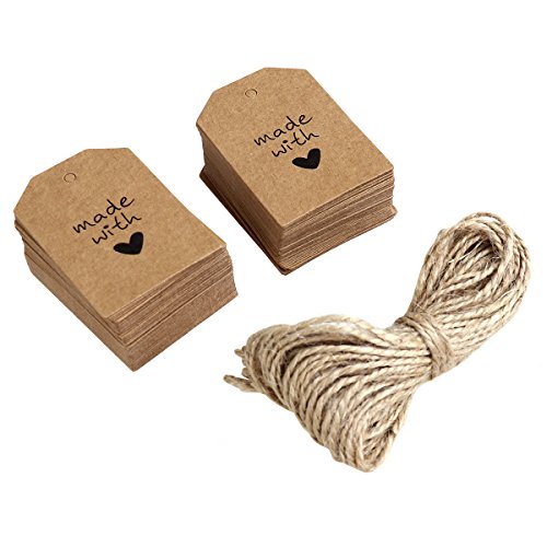 ULTNICE 100 piezas hechas con amor muestra papel de etiqueta de la etiqueta del regalo con guita para boda