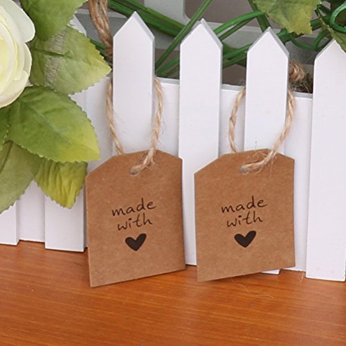 ULTNICE 100 piezas hechas con amor muestra papel de etiqueta de la etiqueta del regalo con guita para boda
