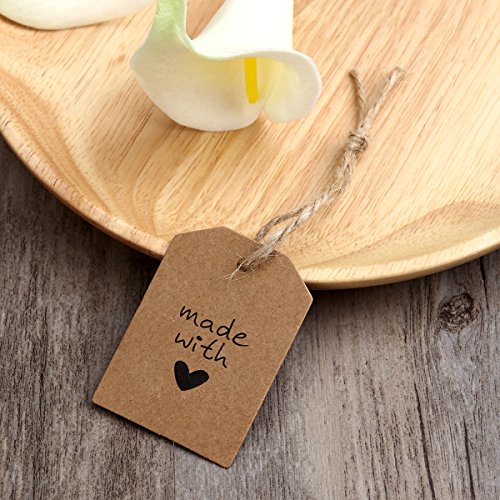 ULTNICE 100 piezas hechas con amor muestra papel de etiqueta de la etiqueta del regalo con guita para boda