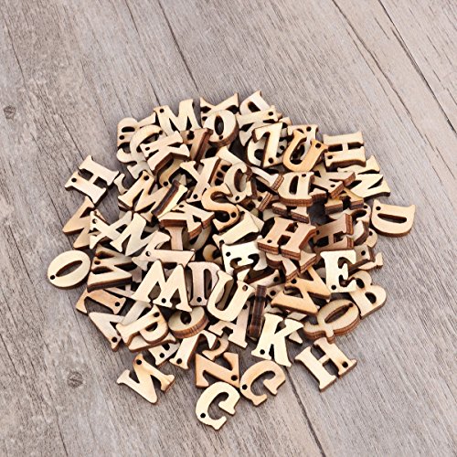ultnice 50pcs madera letras Capital alfabeto madera de discos con agujeros para Patchwork DIY pantalla Decor