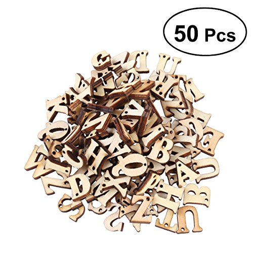 ultnice 50pcs madera letras Capital alfabeto madera de discos con agujeros para Patchwork DIY pantalla Decor