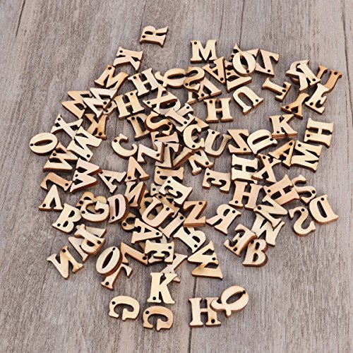 ultnice 50pcs madera letras Capital alfabeto madera de discos con agujeros para Patchwork DIY pantalla Decor