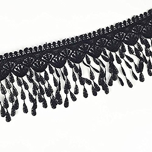 ULTNICE - Cinta de encaje con borlas de encaje, color negro, para costura bordada, 2,74 metros
