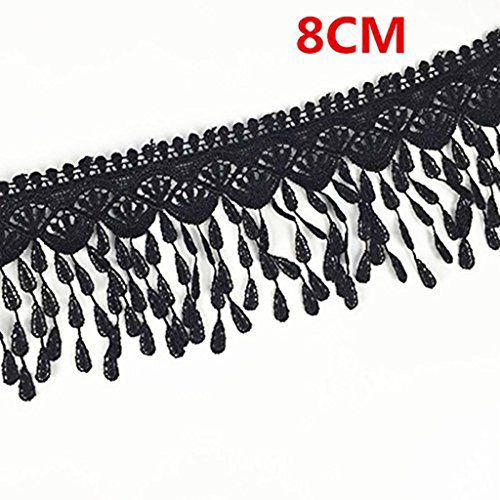 ULTNICE - Cinta de encaje con borlas de encaje, color negro, para costura bordada, 2,74 metros
