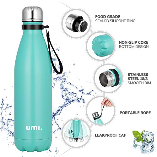 Umi. by Amazon - Botella Agua Acero Inoxidable, Termo 750ml, Sin BPA, Islamiento de Vacío de Doble Pared, Botellas Frío/Caliente, Reutilizable para Niños, Colegio, Sport, Bicicleta (Verde)