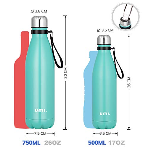 Umi. by Amazon - Botella Agua Acero Inoxidable, Termo 750ml, Sin BPA, Islamiento de Vacío de Doble Pared, Botellas Frío/Caliente, Reutilizable para Niños, Colegio, Sport, Bicicleta (Verde)