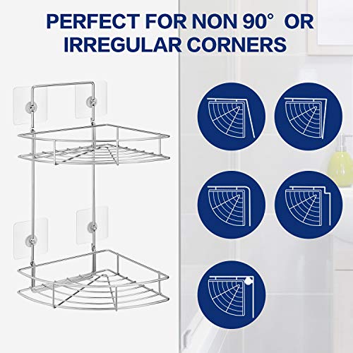 UMI. by Amazon - Estantería de Ducha de 2 Niveles, Estantería de Esquina para Baño y Cocina, Cestas para Ducha sin Taladro, Fijación Mediante Tornillos